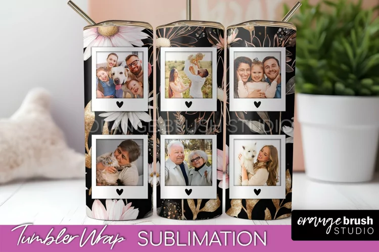 Photo Tumbler Wrap, Floral Picture Frame Tumbler Sublimation