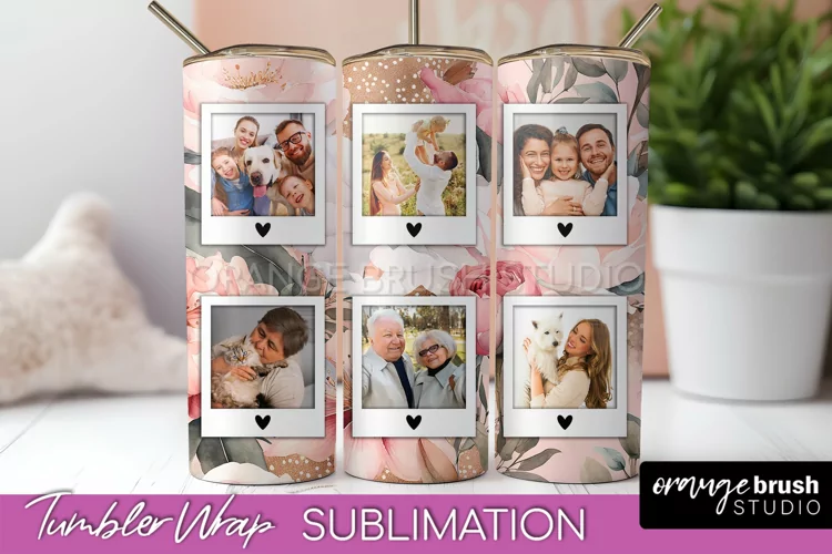 Photo Tumbler Wrap, Floral Picture Frame Tumbler Sublimation