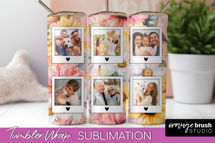 Photo Tumbler Wrap, Floral Picture Frame Tumbler Sublimation example image 1