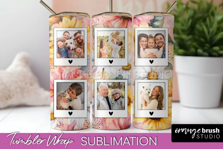 Photo Tumbler Wrap, Floral Picture Frame Tumbler Sublimation