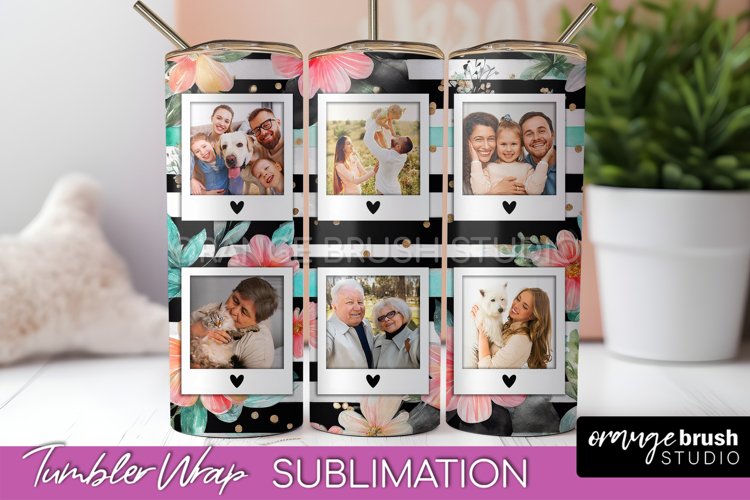 Photo Tumbler Wrap, Floral Picture Frame Tumbler Sublimation example image 1