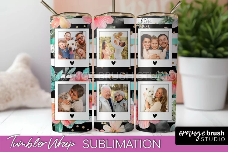 Photo Tumbler Wrap, Floral Picture Frame Tumbler Sublimation
