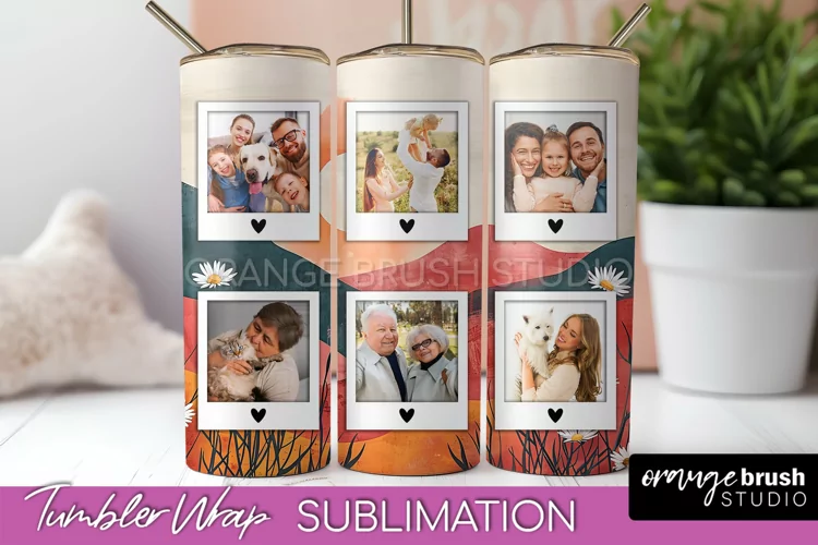 Photo Tumbler Wrap, Boho Family Frame Tumbler Sublimation