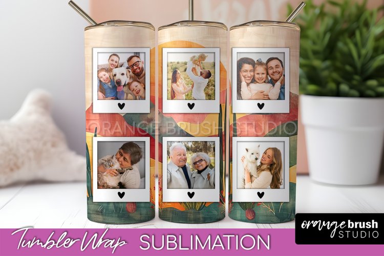 Photo Tumbler Wrap, Boho Family Frame Tumbler Sublimation example image 1