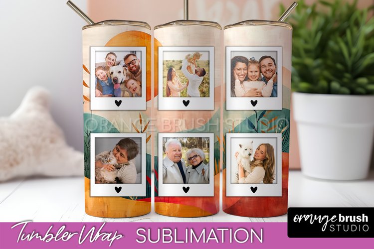 Photo Tumbler Wrap, Boho Family Frame Tumbler Sublimation example image 1