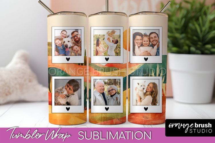 Photo Tumbler Wrap, Boho Family Frame Tumbler Sublimation example image 1