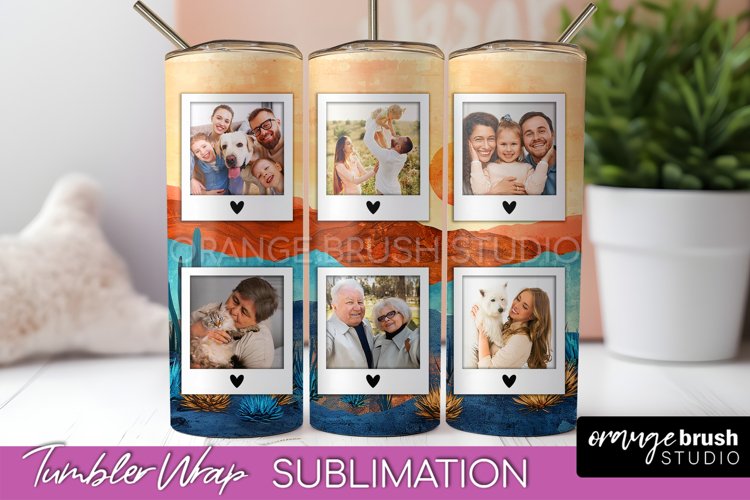 Photo Tumbler Wrap, Boho Family Frame Tumbler Sublimation example image 1