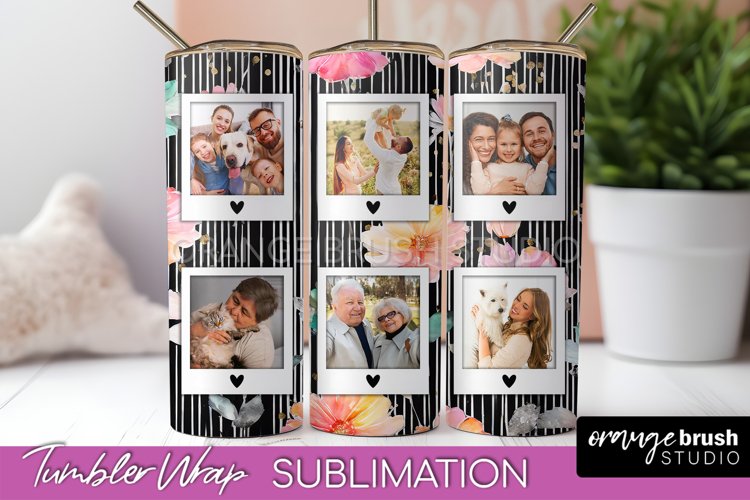 Photo Tumbler Wrap, Floral Picture Frame Tumbler Sublimation example image 1