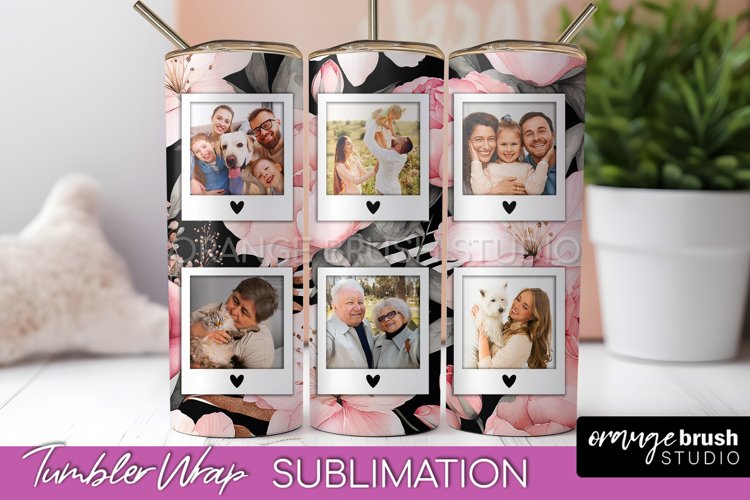 Photo Tumbler Wrap, Floral Picture Frame Tumbler Sublimation example image 1