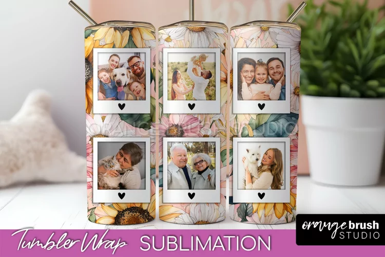 Photo Tumbler Wrap, Floral Picture Frame Tumbler Sublimation