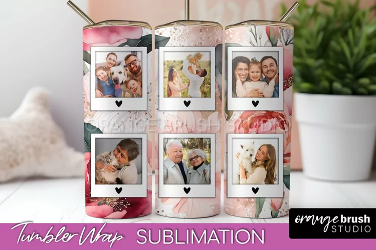 Photo Tumbler Wrap, Floral Picture Frame Tumbler Sublimation