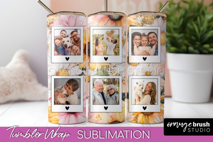 Photo Tumbler Wrap, Floral Picture Frame Tumbler Sublimation example image 1