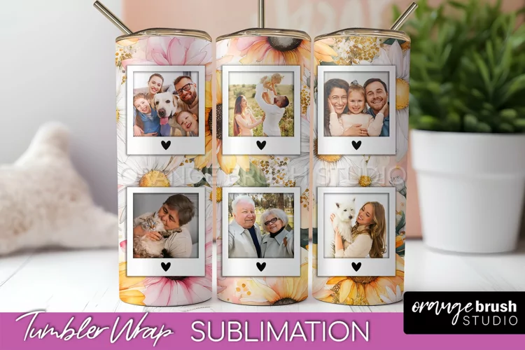 Photo Tumbler Wrap, Floral Picture Frame Tumbler Sublimation
