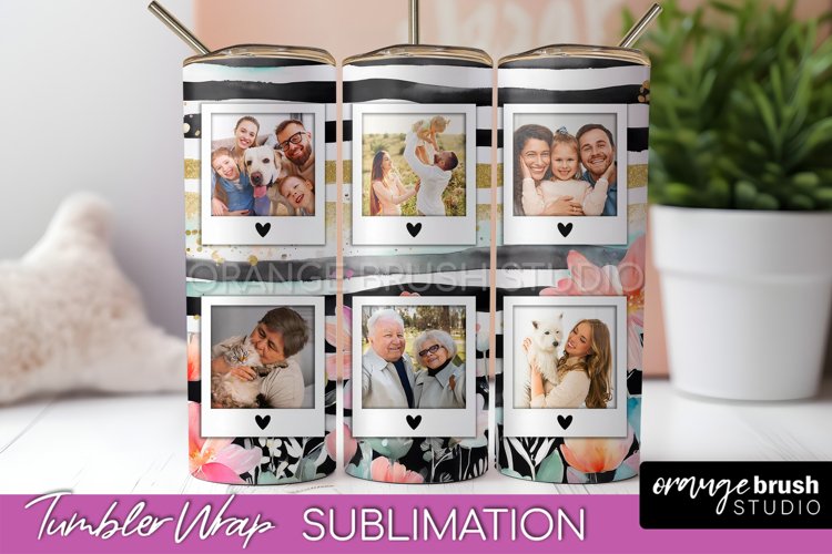 Photo Tumbler Wrap, Floral Picture Frame Tumbler Sublimation example image 1