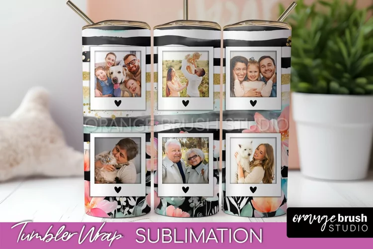 Photo Tumbler Wrap, Floral Picture Frame Tumbler Sublimation