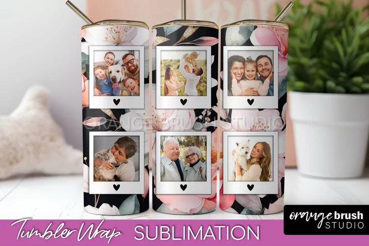 Photo Tumbler Wrap, Floral Picture Frame Tumbler Sublimation