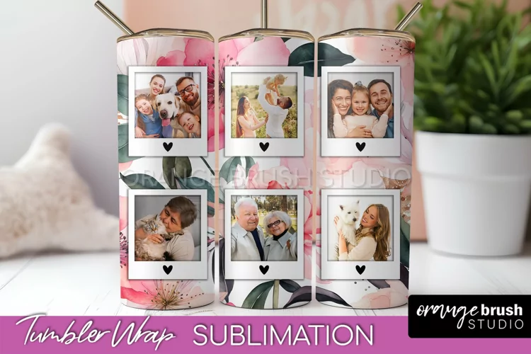 Photo Tumbler Wrap, Floral Picture Frame Tumbler Sublimation