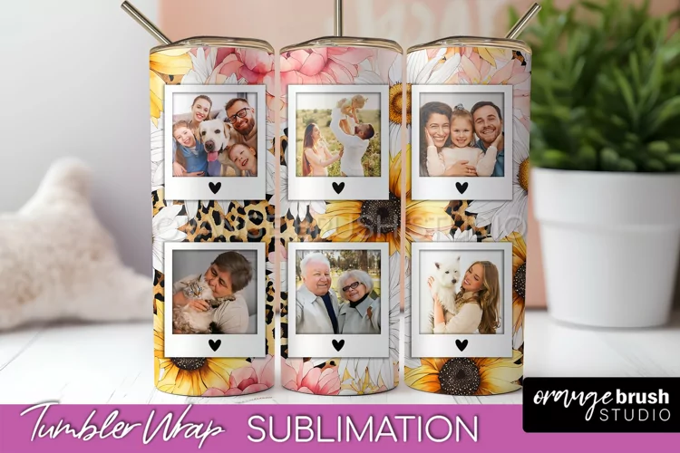 Photo Tumbler Wrap, Floral Picture Frame Tumbler Sublimation