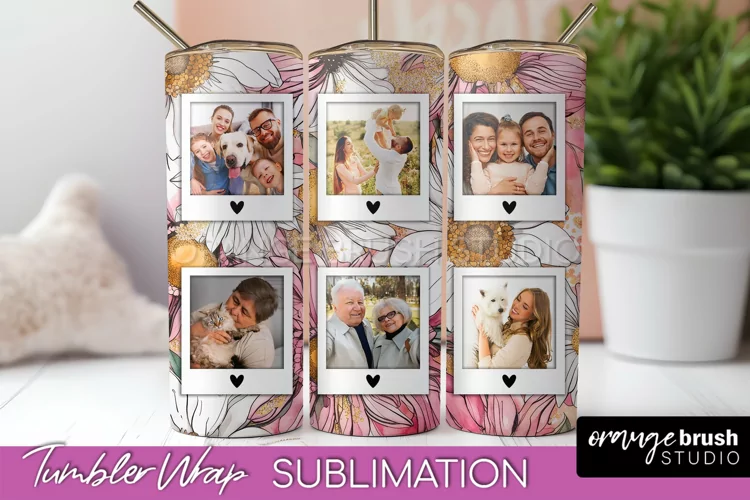 Photo Tumbler Wrap, Floral Picture Frame Tumbler Sublimation
