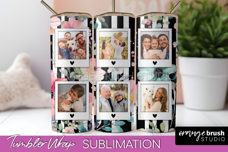 Photo Tumbler Wrap, Floral Picture Frame Tumbler Sublimation example image 1