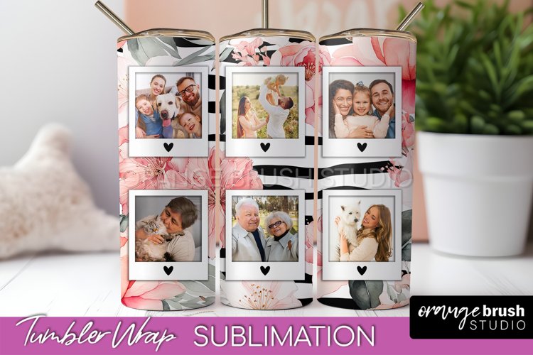 Photo Tumbler Wrap, Floral Picture Frame Tumbler Sublimation example image 1