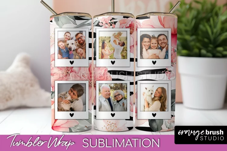 Photo Tumbler Wrap, Floral Picture Frame Tumbler Sublimation