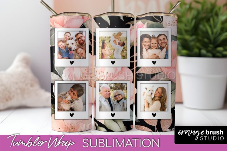 Photo Tumbler Wrap, Floral Picture Frame Tumbler Sublimation example image 1