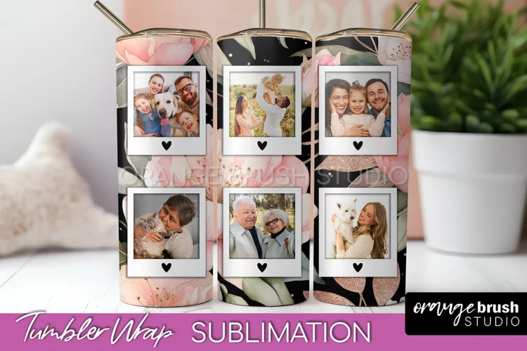 Photo Tumbler Wrap, Floral Picture Frame Tumbler Sublimation
