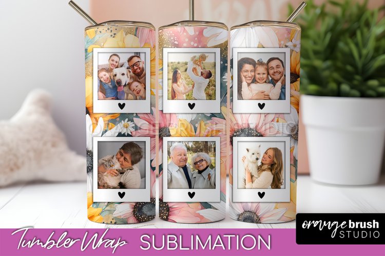Photo Tumbler Wrap, Floral Picture Frame Tumbler Sublimation example image 1