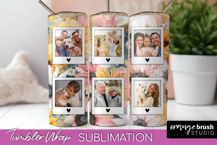 Photo Tumbler Wrap, Floral Picture Frame Tumbler Sublimation