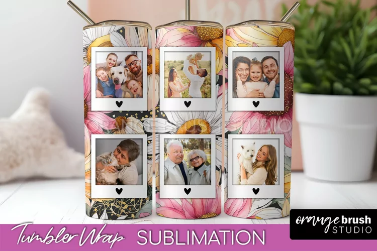 Photo Tumbler Wrap, Floral Picture Frame Tumbler Sublimation