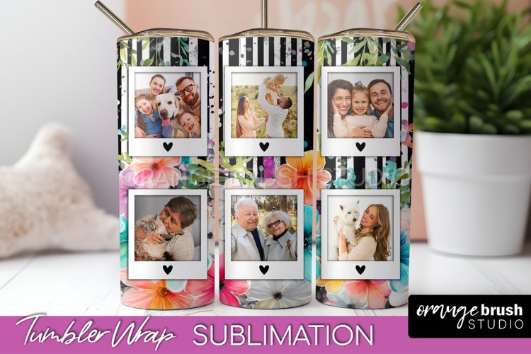 Photo Tumbler Wrap, Floral Picture Frame Tumbler Sublimation example image 1