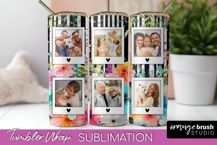 Photo Tumbler Wrap, Floral Picture Frame Tumbler Sublimation