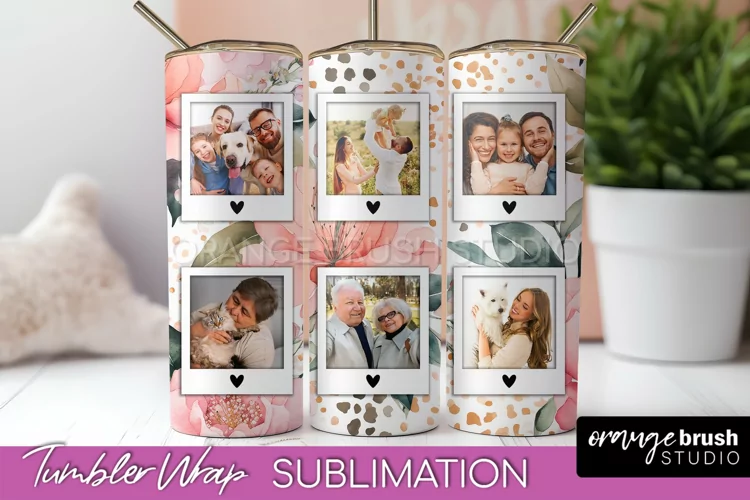 Photo Tumbler Wrap, Floral Picture Frame Tumbler Sublimation
