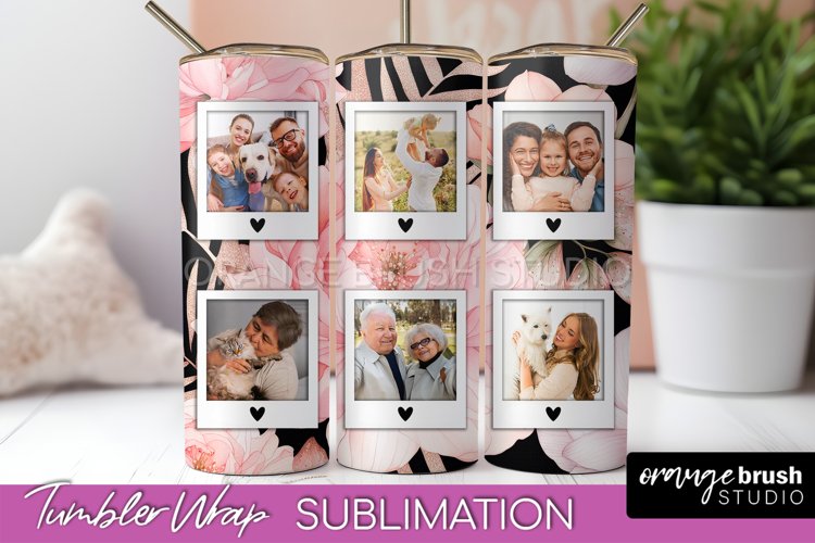 Photo Tumbler Wrap, Floral Picture Frame Tumbler Sublimation example image 1