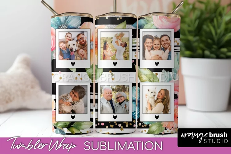 Photo Tumbler Wrap, Floral Picture Frame Tumbler Sublimation