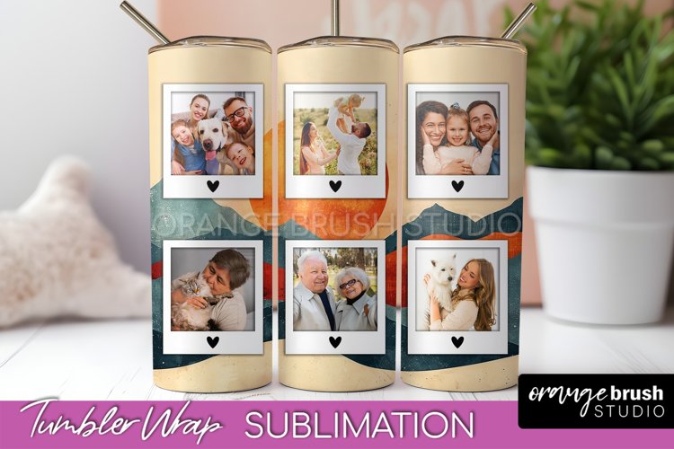 Photo Tumbler Wrap, Boho Family Frame Tumbler Sublimation example image 1