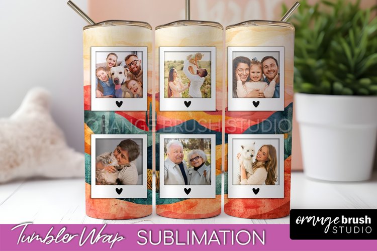 Photo Tumbler Wrap, Boho Family Frame Tumbler Sublimation example image 1