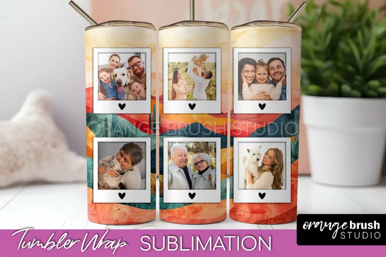 Photo Tumbler Wrap, Boho Family Frame Tumbler Sublimation