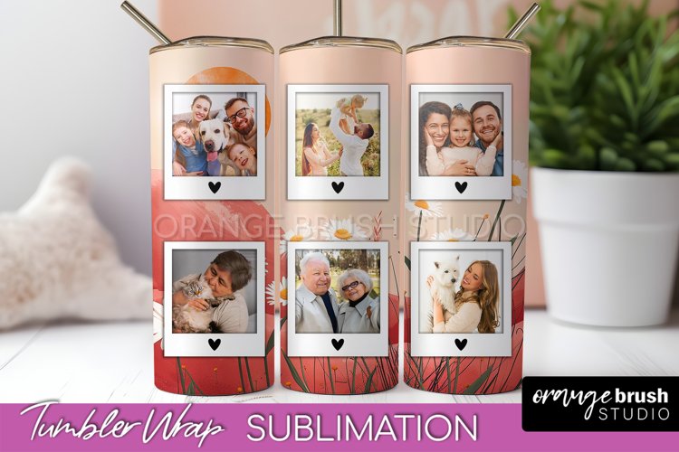 Photo Tumbler Wrap, Boho Family Frame Tumbler Sublimation example image 1