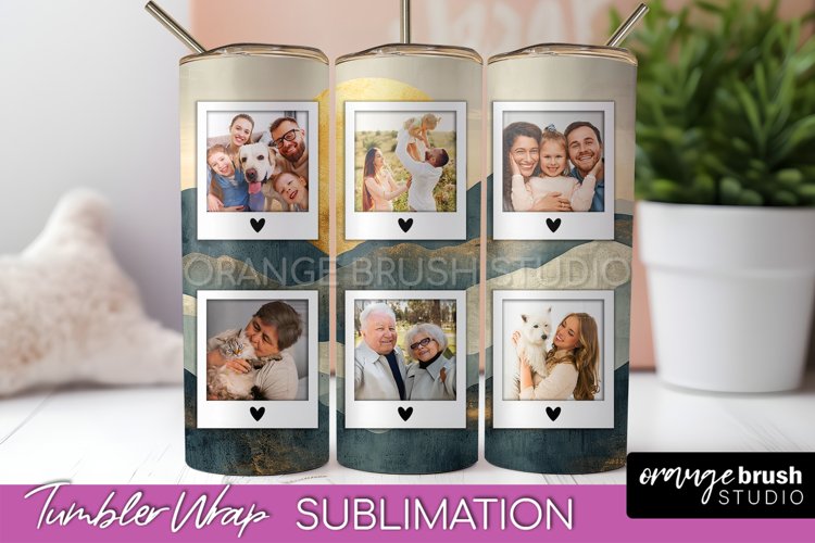 Photo Tumbler Wrap, Boho Family Frame Tumbler Sublimation example image 1