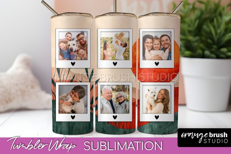 Photo Tumbler Wrap, Boho Family Frame Tumbler Sublimation example image 1