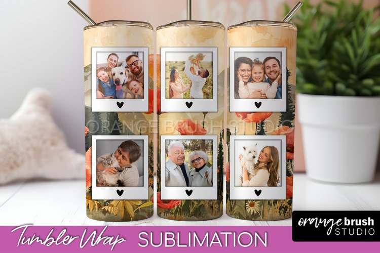 Photo Tumbler Wrap, Boho Family Frame Tumbler Sublimation example image 1