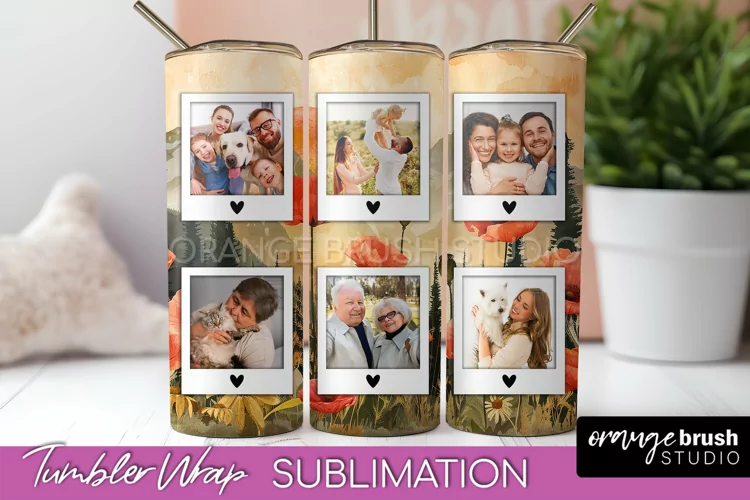 Photo Tumbler Wrap, Boho Family Frame Tumbler Sublimation