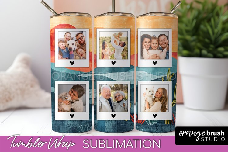 Photo Tumbler Wrap, Boho Family Frame Tumbler Sublimation example image 1