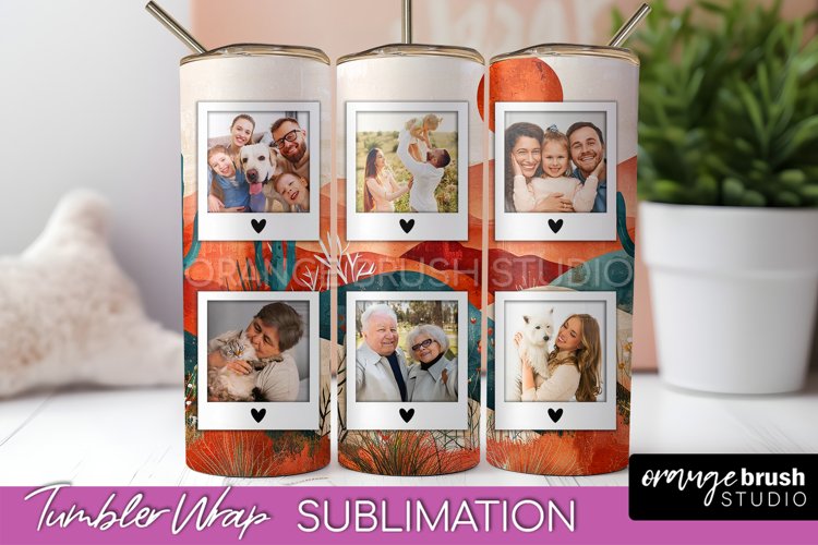 Photo Tumbler Wrap, Boho Family Frame Tumbler Sublimation example image 1