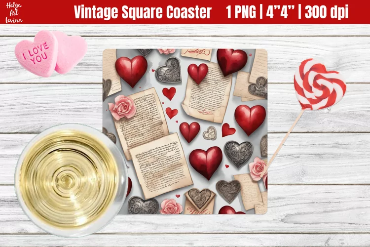 Vintage Valentine's Day| Square Coaster Sublimation