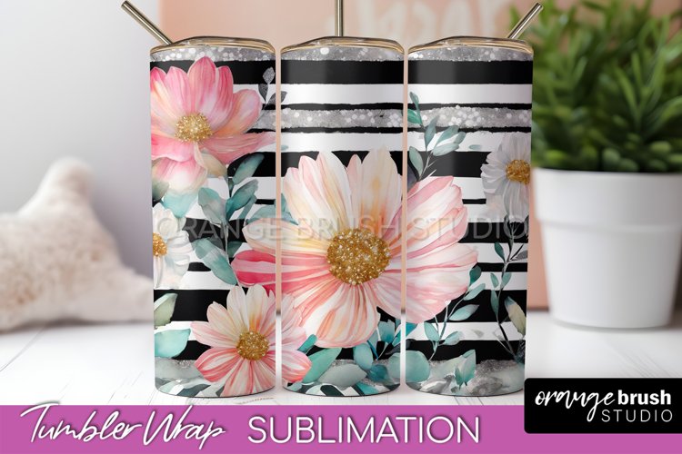 Floral Tumbler Wrap - Pink Flowers Watercolor Tumbler PNG