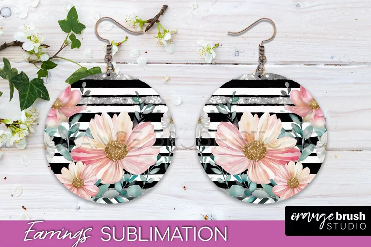 Watercolor Flowers Earrings, Pink Floral Earring Sublimation