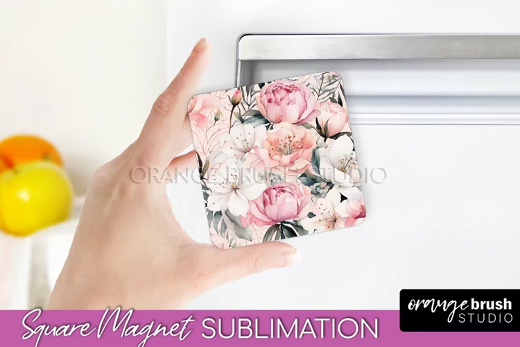 Pink Flowers Magnet Sublimation - Watercolor Magnet Design